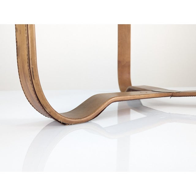 Brown Brass and Stitched Leather Coffee Table by Jacques Adnet, 1970s For Sale - Image 8 of 13