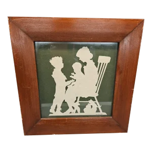 Vintage Paper Cutout Folk Art Family Scene, Signed