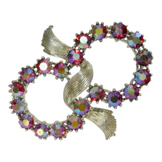 1950s Double Aurora Borealis Bow Style Brooch For Sale