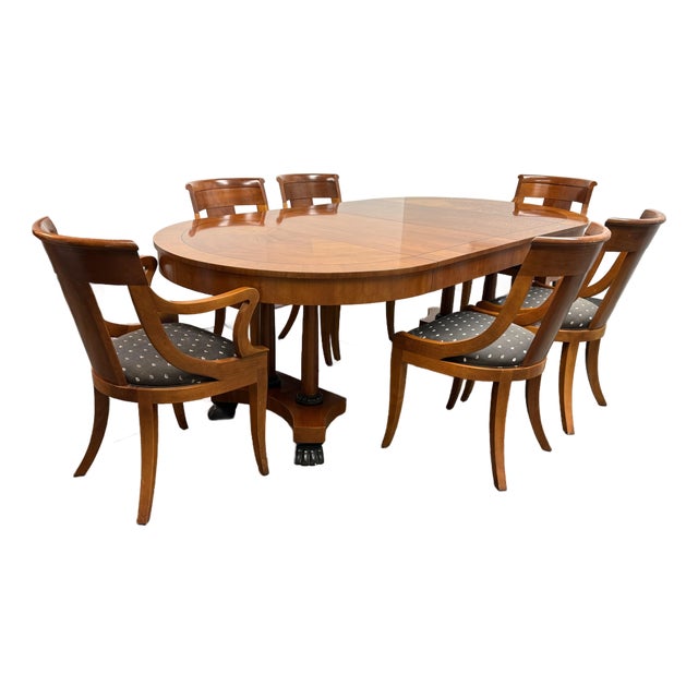 Baker Furniture Palladian Extension Dining Table + Set of Six Chairs Set, Vintage For Sale