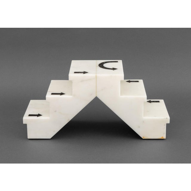 Modern Black Marble Arrow Inlaid White Alabaster Steps For Sale - Image 3 of 9