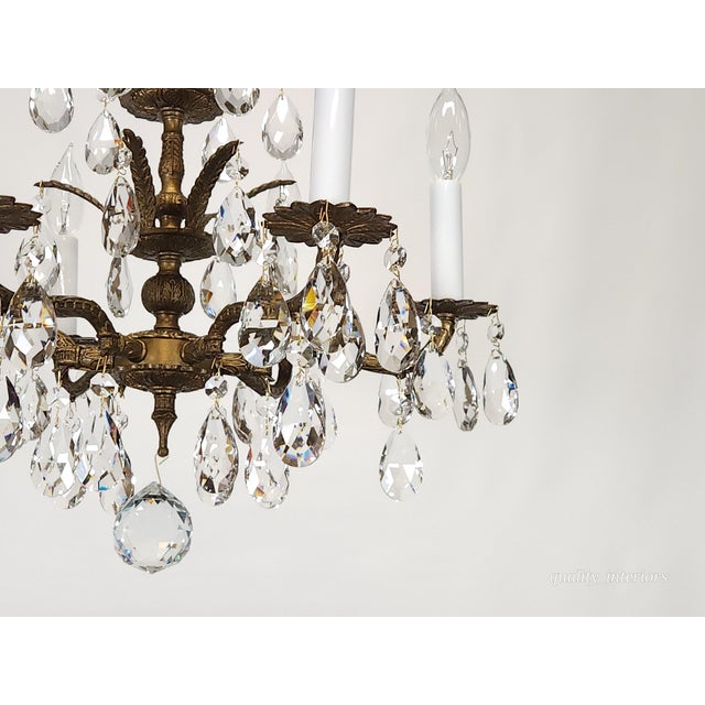 Brass Antique 6 Arm 6 Light Darling Dainty Brass Cut Lead Glass Crystal Chandelier For Sale - Image 8 of 10