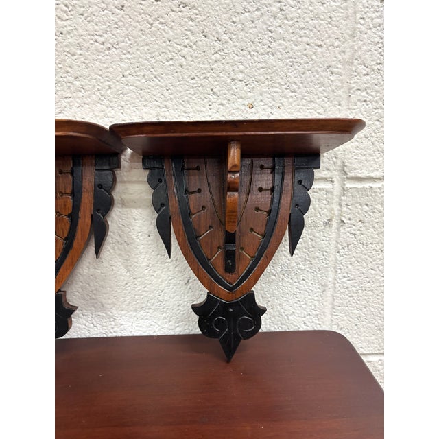 Gothic Antique Arts and Crafts Gothic Revival Exposed Peg Wall Brackets - Pair For Sale - Image 3 of 8