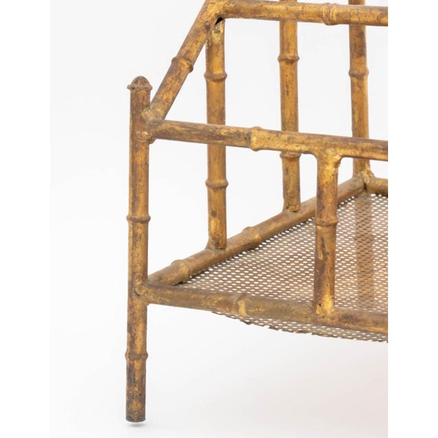Hollywood Regency Gilt Faux Bamboo Canterbury For Sale - Image 4 of 7