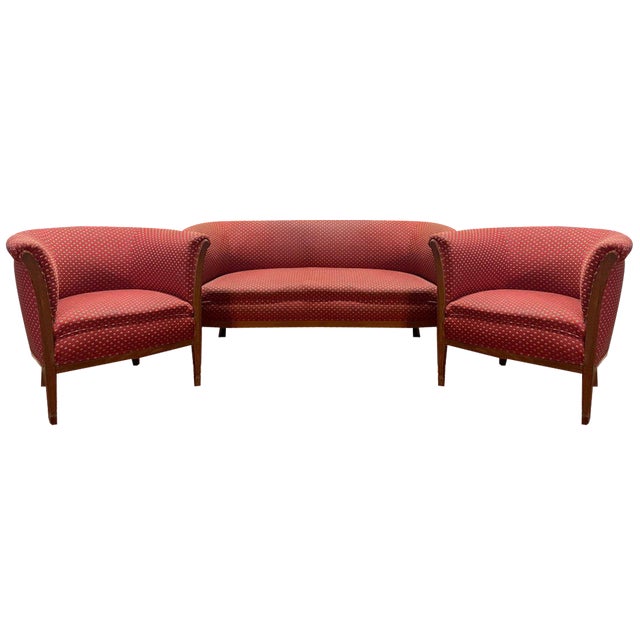Art Deco Period Living Room Sofa and Armchairs, Set of 3 For Sale