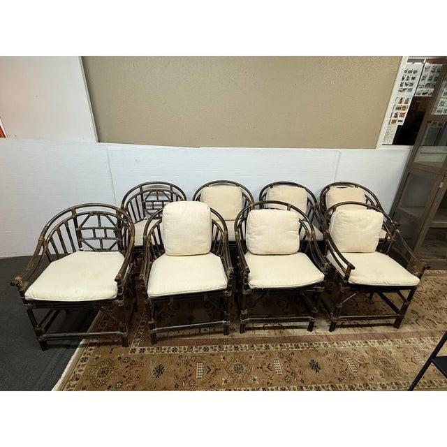 Chinoiserie Brighton Pavilion Bamboo Dining Chairs, Vintage Set of Eight For Sale - Image 3 of 12