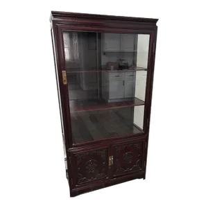 1920s Chinese Dark Rosewood Carved Oriental Longevity Design Oriental China Curio Cabinet