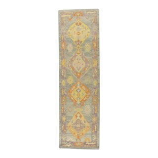 Early 21st Century Blue Multicolor Handwoven Turkish Oushak Runner 3' X 10'3" For Sale