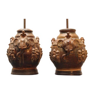 East Indian Elephant Lamps- A Pair For Sale