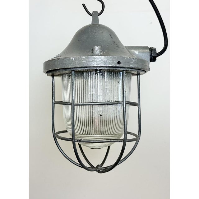 Gray Industrial Grey Bunker Cage Light from Polam Gdansk, 1970s For Sale - Image 8 of 18