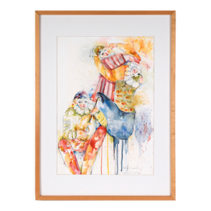"A Sense of Balance" - Figurative Harlequin Clown Watercolor by Sefla Joseph