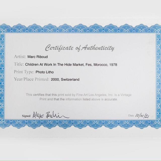 Charcoal Vintage Framed Fine Art Photography Print 'Children at Work in the Hide Market, Fes, Morocco, 1978 by Marc Riboud For Sale - Image 8 of 8