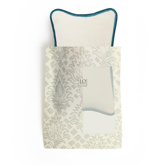 Early 21st Century The Gift Micro Cushion in White Velvet with Blue Piping by Lorenza Briola for Lo Decor For Sale - Image 5 of 5