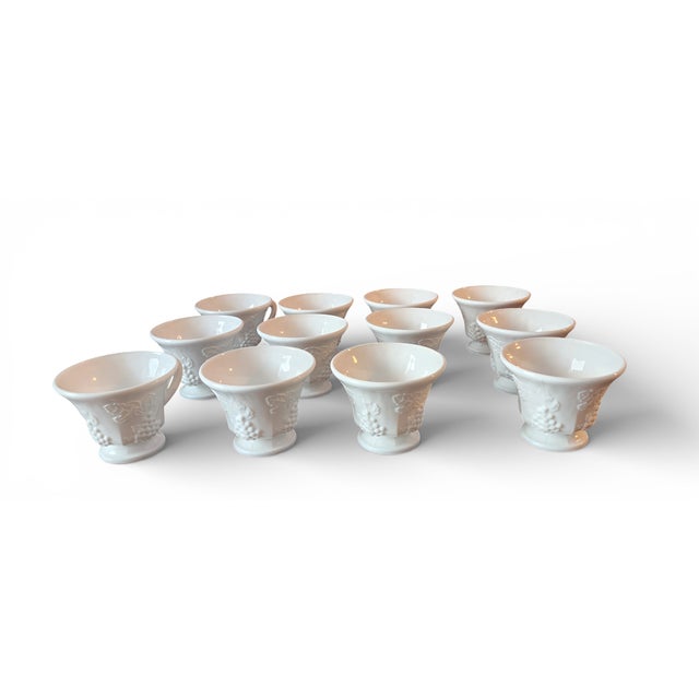 1950s Set of 12 Vintage Indiana Colony Harvest Grape White Milk Glass Footed Cups, 1950s For Sale - Image 5 of 8