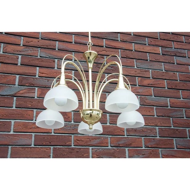 Mid-Century Modern Brass and Glass Chandelier, Poland, 1980s For Sale - Image 3 of 8