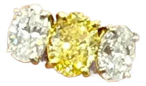 2.21 Ct Gia Certified Three-Stone Oval Yellow & White Diamond Ring Size 6.5