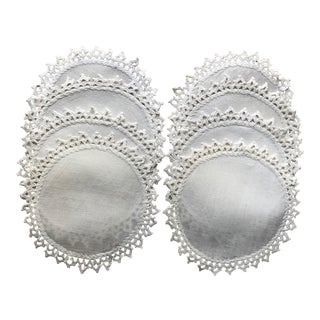 Italian Linen Crocheted Lace Doilies-Set 8 For Sale