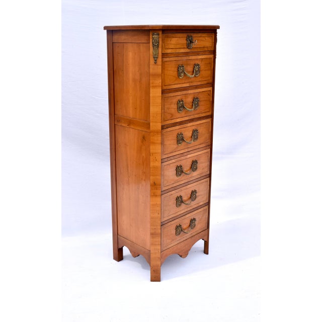 French Baker Louis XVI Style Gilt-Metal Mounted Inlaid Tulipwood Lingerie Chest For Sale - Image 3 of 14