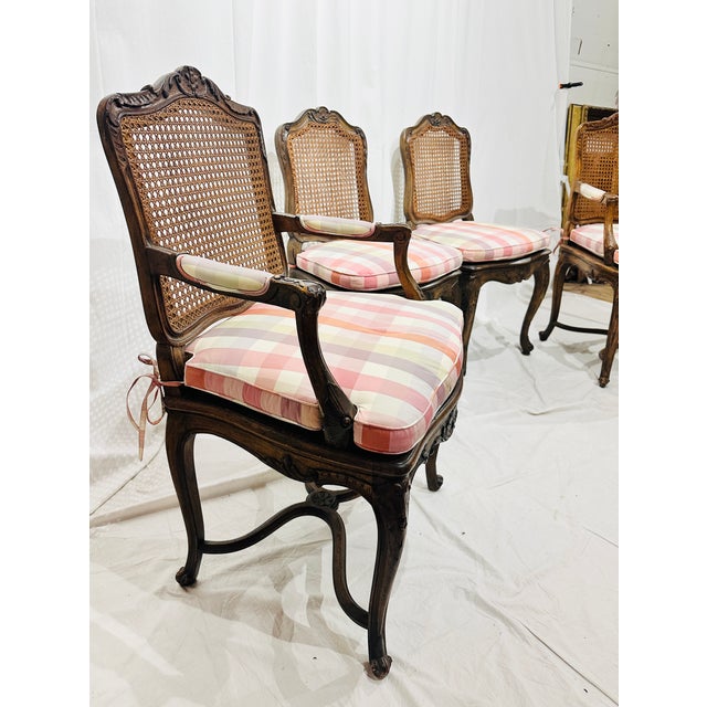 Brown Mid 20th Century Set of 4 French Louis XV Style Cane Chairs For Sale - Image 8 of 11