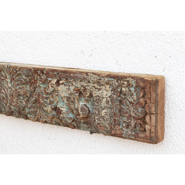 Weathered Teal 19th Century Carved Lintel For Sale - Image 4 of 7