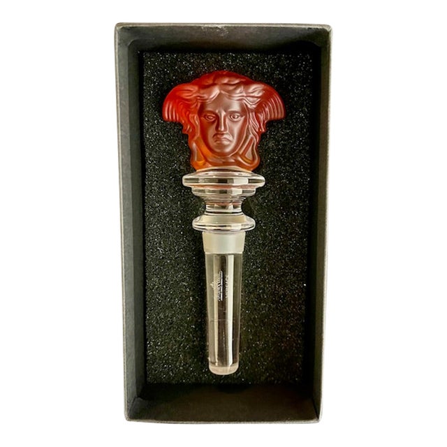 Versace X Rosenthal Medusa Amber Lumiere Crystal Bottle Stopper – Brand New, Never Used, Vintage For Sale