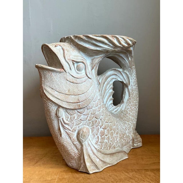 Late 20th Century Vintage Washed Ceramic Koi Low Stool For Sale - Image 5 of 12