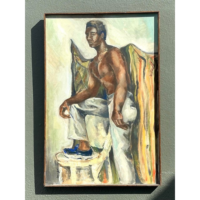 Wood Vintage Original Oil Figural on Canvas For Sale - Image 7 of 12