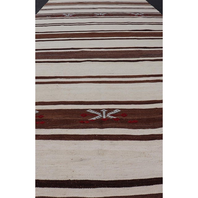 Ivory Turkish Vintage Flat-Weave in Shades of Brown and Ivory With Stripe Design For Sale - Image 8 of 10