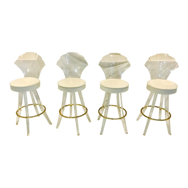 Vintage Lucite Acrylic Fan Back Bar Stools - Set of 4 ...
