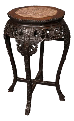 Antique Chinese Carved Jardinière Stand, Hardwood Planter Table, Victorian, 1870