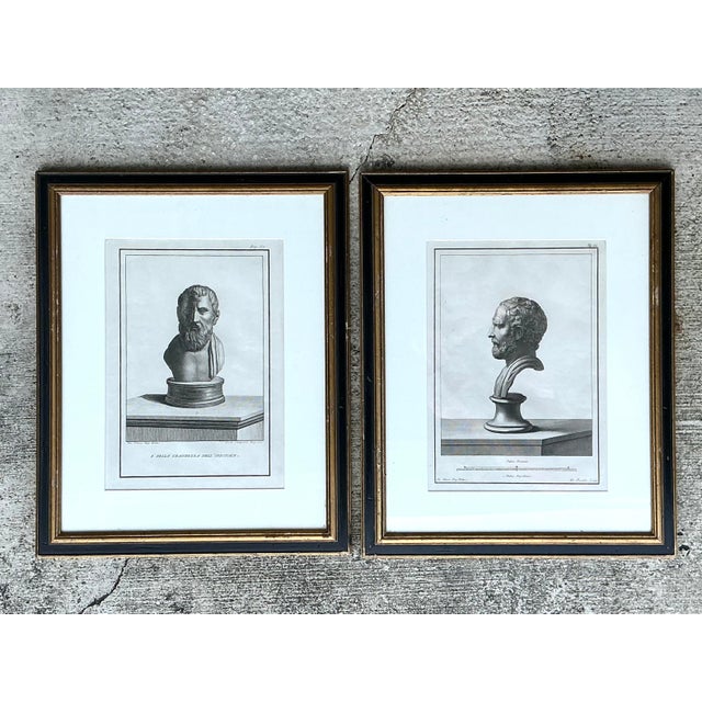 Wood Vintage 18th Century Italian Etchings of Roman Busts - Set of 2 For Sale - Image 7 of 12