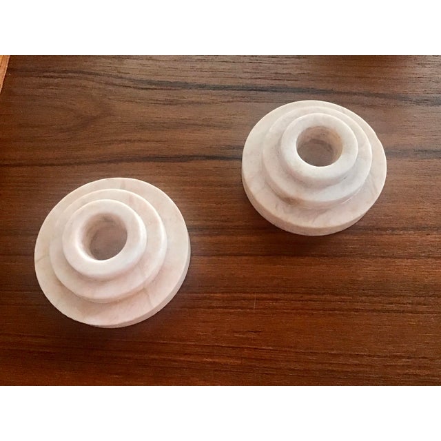 1930s Art Deco Pale Pink Marble Pair of Candleholders For Sale - Image 9 of 10