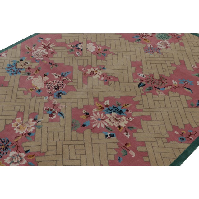 Rug & Kilim Rug & Kilim Chinese Deco Style Rug in Pink, Beige & Blue Floral Patterns - 12'x15' For Sale - Image 4 of 8