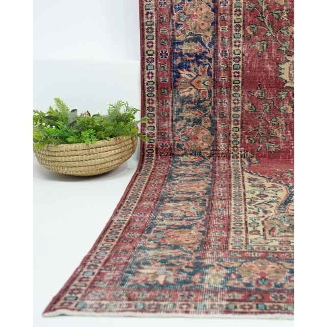 Turkish 1970s Vintage Turkish Oushak Handmade Wool Cotton Red Area Rug For Sale - Image 3 of 11