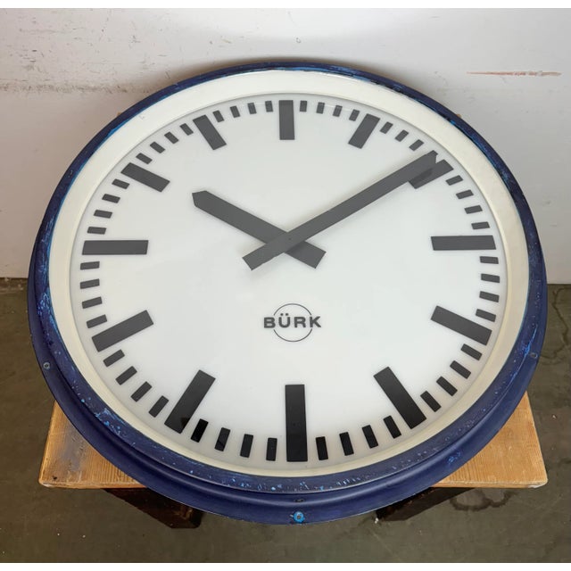 Industrial German Blue Factory Wall Clock from Burk, 1960s For Sale - Image 10 of 18