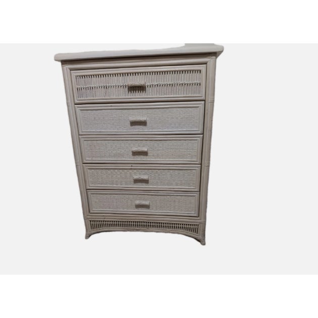 1980s 1980s Coastal Washwood Bamboo Wicker Chest 5 Drawer For Sale - Image 5 of 6