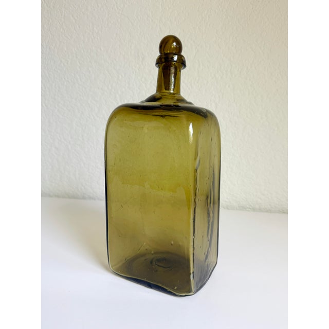 Vintage Olive Green Blown Glass Decanter Bottle For Sale In Sacramento - Image 6 of 7