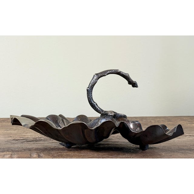 Mid 19th Century Antique Coastal Silverplate Shell Platter With Sculptural Nautical Coral Handle For Sale - Image 5 of 10