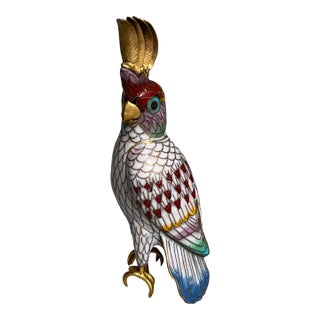 Late 20th Century Freestanding Chinese Cloisonné Cockatoo Bird Figurine For Sale