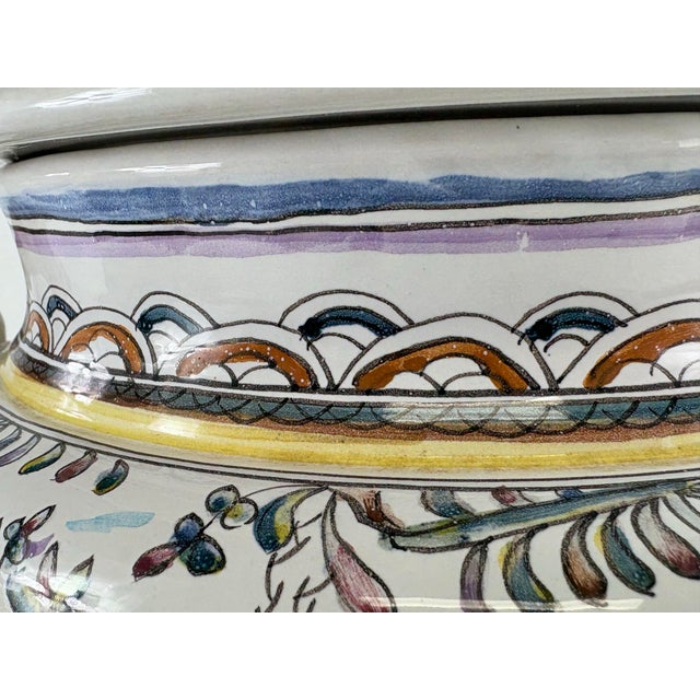 Cream Mid 20th Century Hand Painted Portuguese Serving Bowl For Sale - Image 8 of 11