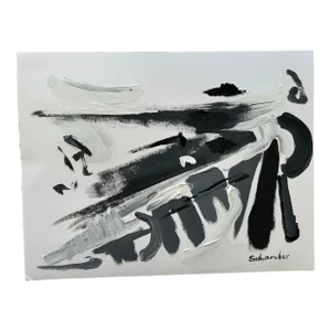 Abstract Acrylic Painting by Erik Sulander on Paper, Signed.