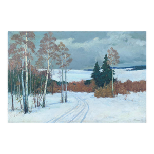 Winter Landscape Antique Oil Painting Original Soviet Art Ukrainian Artist Pavlyuk n.a. 80-120 1969