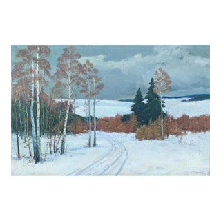 Winter Landscape Oil Painting by Nikolay Pavlyuk, 1969 For Sale
