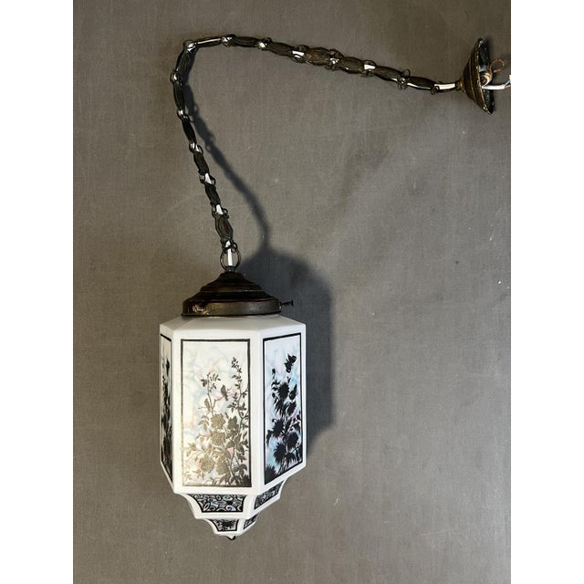 Ceiling lamp. from approximately 1925. Art Deco. opaline crystal. decorated with floral and bird motifs opaline in perfect...