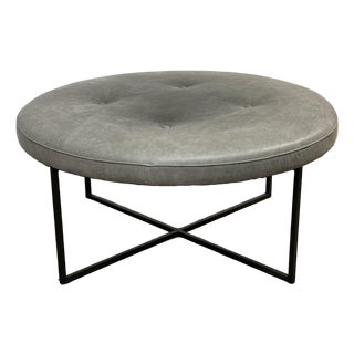 Room & Board Sidney Leather Ottoman, Laino Slate For Sale