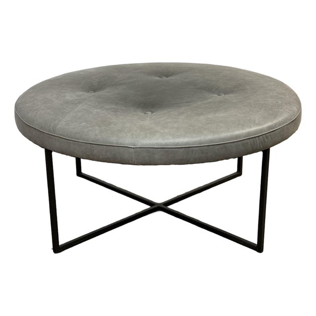 Room & Board Sidney Leather Ottoman, Laino Slate For Sale