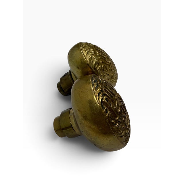 Industrial Antique Brass Nyc Public School City of New York Oval Doorknobs - A Pair For Sale - Image 3 of 5