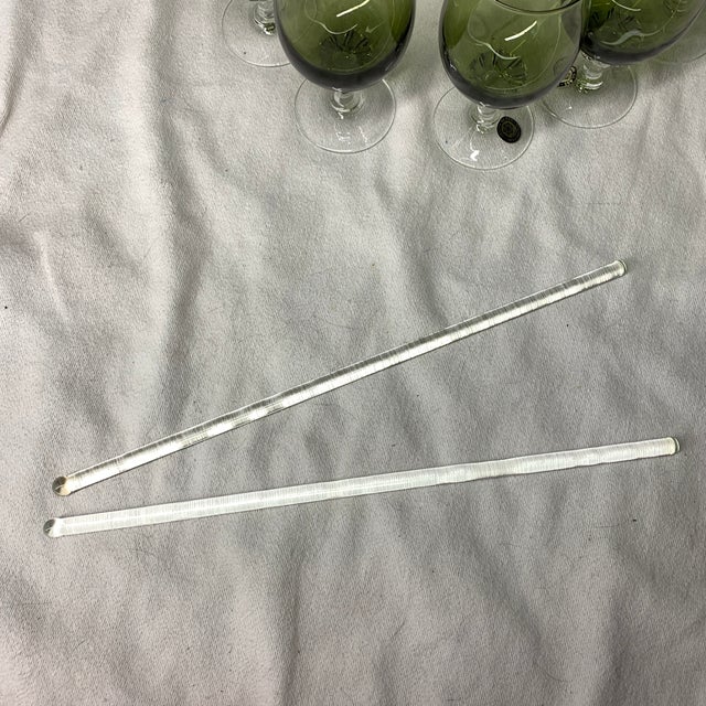 Avocado Vintage Sasaki Hand Blown Glass Avocado Green Cocktail Glasses & Decanter, Stirrers - Set of 11 For Sale - Image 8 of 9