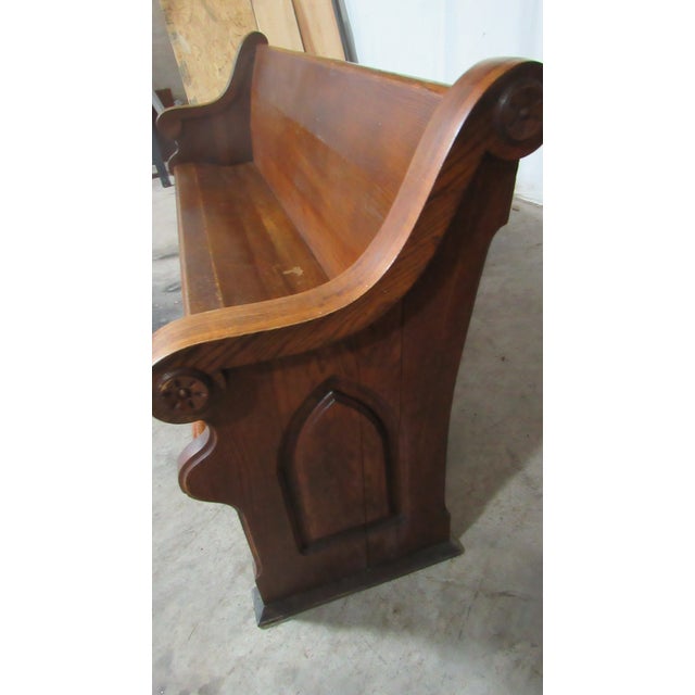 1980s Amazing Oak Church Pew Bench All Carved For Sale - Image 9 of 12