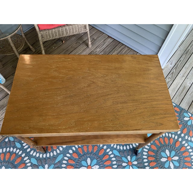 Vintage Scandinavian Mid‑Century Flip‑Top Bar Cart – Solid Oak Serving Trolley on Casters For Sale - Image 15 of 17